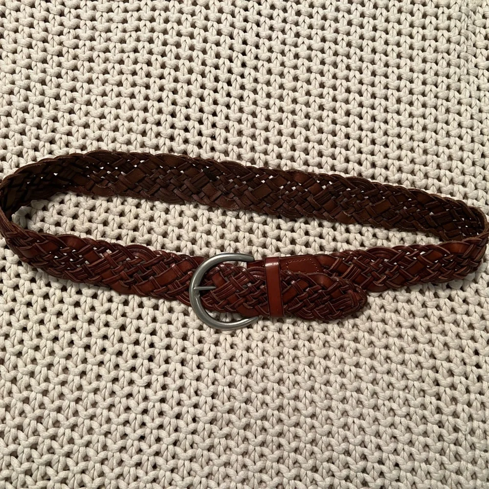 Braided Woven Brown Leather Fossil Belt Sz Sm